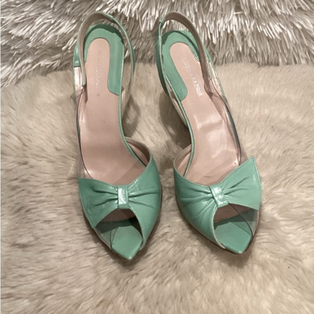 BCBGMaxAzria Mint Green Bow Peep Toe Heels